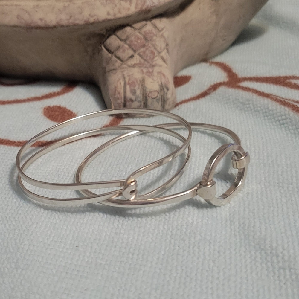 Geometric Sterling Silver Bangle Stacking Bracelet - image 4